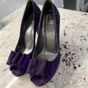 Stuart Weitzman Purple‎ Suede Bow Platform Peep Toe Heels